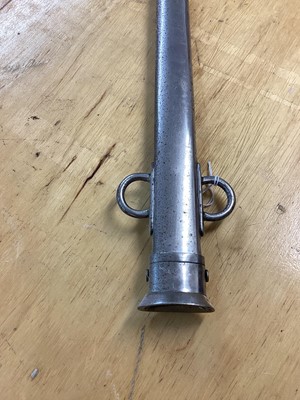 Lot 894 - Scarce British 1908 Pattern ( Mark 1) Cavalry troopers sword by Wilkinson, Pall Mall, with chequered plastic grip, bowl guard, straight blade retaining original polish in steel scabbard with two lo...