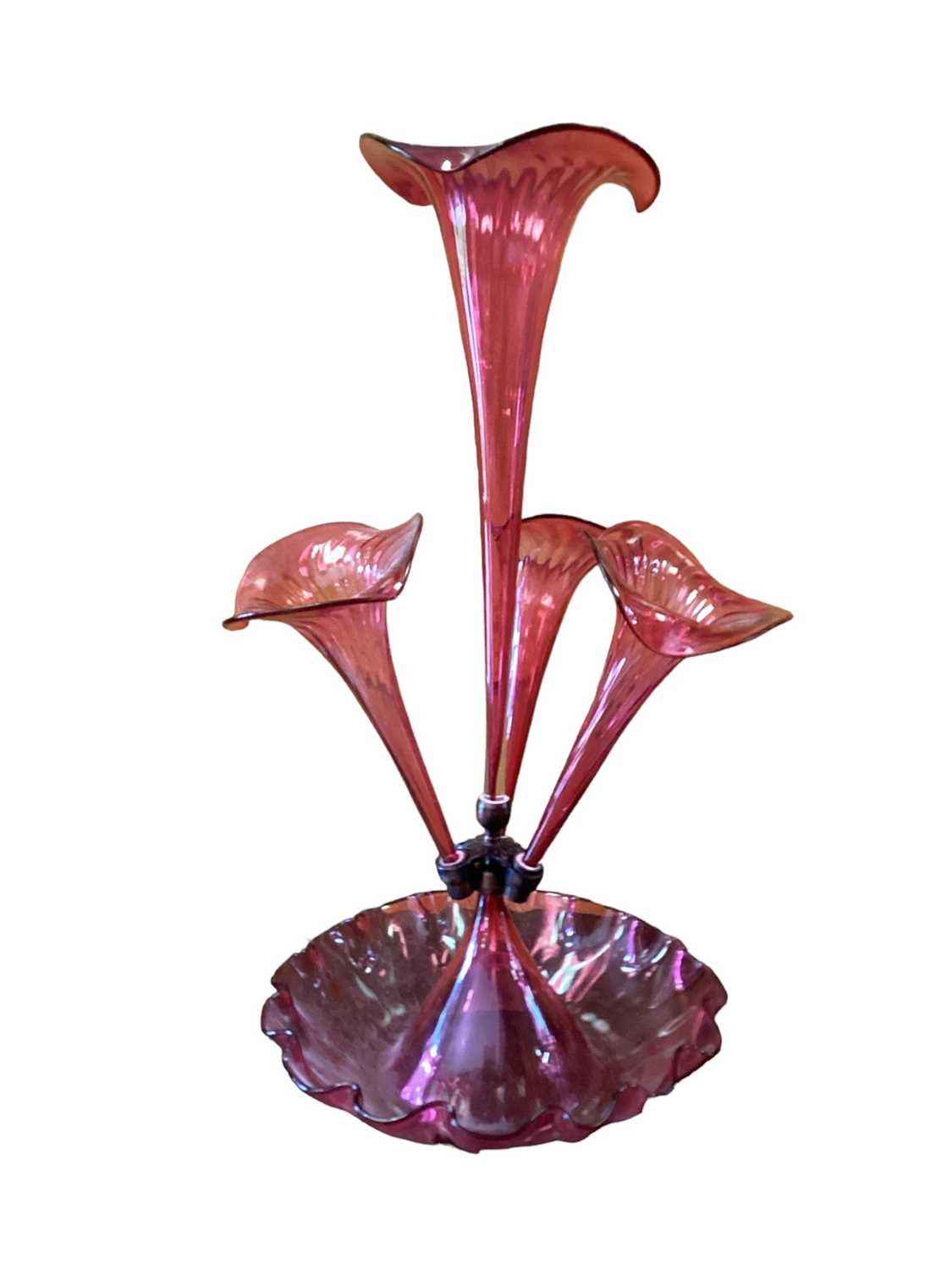 Lot 1223 Cranberry glass epergne