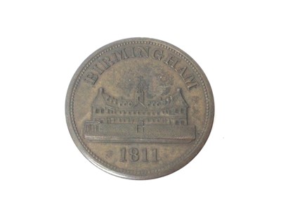 Lot 471 - G.B. - Pattern copper Birmingham Penny Token with thick flan 1811 Obv: West view of Workhouse etc. Rev: The Arms of Birmingham (N.B. Rev: Minor field scratches between 6-7 o'clock) otherwise GEF-AU...