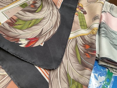 Lot 2156 - Hermes silk scarves Combat de Coqs by Hugho Grygkar and Les Poulains by Xavier de Poret both 90 x 90 cms approximately.
