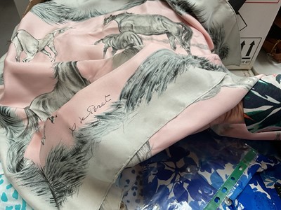 Lot 2156 - Hermes silk scarves Combat de Coqs by Hugho Grygkar and Les Poulains by Xavier de Poret both 90 x 90 cms approximately.