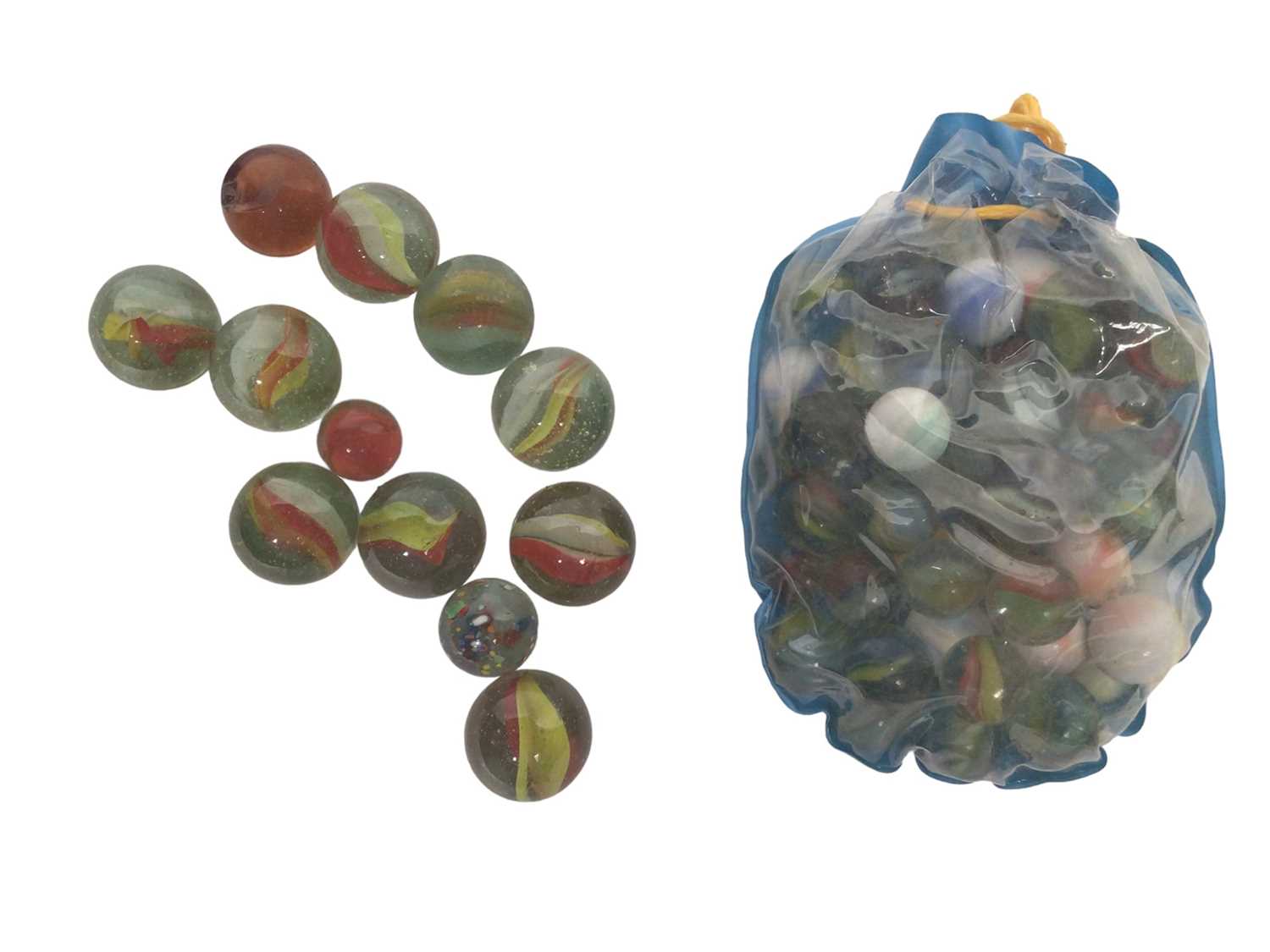 Lot 1906 Selection of glass marbles, spinning top,