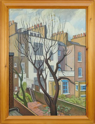 Lot 1412 - Arnold Auerbach (1898-1978) oil on board - Backs of Houses, signed and dated '69, 76cm x 56cm, framed