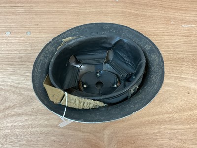 Lot 772 - Second World War British Military MKII Steel Helmet with black painted finish and 'W' (Warden) to front, with chinstrap and liner, dated under brim 1939