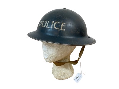 Lot 775 - Second World War British Military MKII Steel Helmet with blue painted finish and named Police to front, with chinstrap and liner, dated under brim 1939