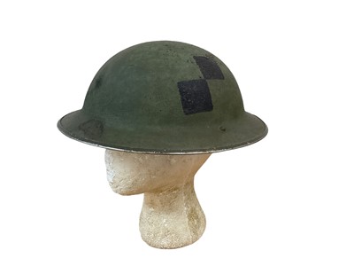 Lot 777 - Second World War British Military MKII Steel Helmet with rough camouflage finish and diamond formation marks to sides, with chinstrap and liner