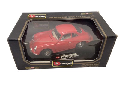 Lot 1913 - Burago 1:18 scale diecast models including Lancia Aurelia B24 Spider (1955) No.3010, Porsche 356B Coupe (1961) No.3021, Mercedes Benz 300 SL Roadster (1957) No.3023 and BMW M Roadster (1996) No.335...