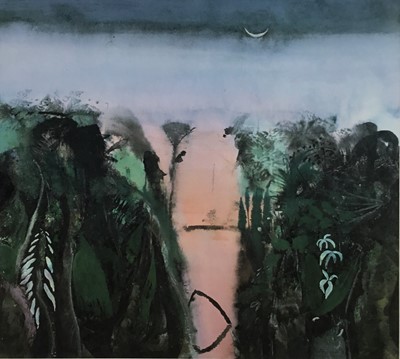 Lot 211 - Keith Grant (b.1930) 'Tropical New Moon', print made for Eathlife's Rainforest Campaign. Signed and  inscribed and dated beneath mount in pencil ...'with best wishes from Keith Grant 21/10/89', 40c...