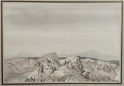 Lot 284 - English School, 1920s, pen, ink, pencil and watercolour - 'Sierras Grazalema', indistinctly signed, inscribed and dated 16th June 1921, 22cm x 31cm, in glazed gilt frame