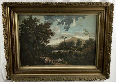 Lot 372 - Pair of 18th century hand coloured engravings - Classical Landscapes, 29cm x 42cm, in glazed gilt frames