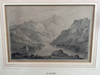 Lot 373 - William Glover (act. 1808-1840) monochrome watercolour - Mountainous Lake, signed, 14cm x 20cm, in glazed gilt frame