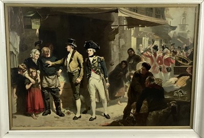 Lot 384 - Fred Roe, 'Bound for Trafalgar's Bay', a study of Nelson in a crowded street, coloured print