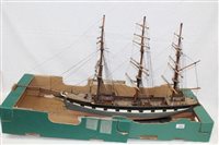 Lot 2800 - Wooden model of a three-masted sailing ship,...