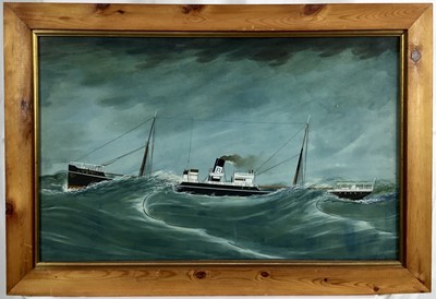 Lot 387 - Italian School, early 20th century, goauche on paper - The S.S. Kirriemoor at sea, inscribed 'Venice 1905', 36cm x 57cm, in glazed frame