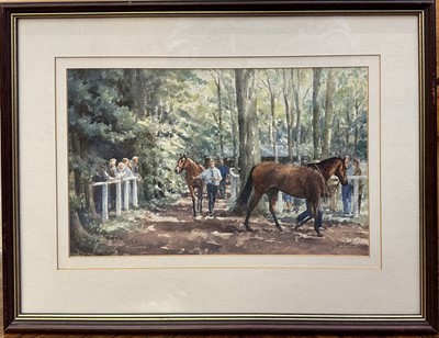 Lot 403 - Katy Sodeau, contemporary, watercolour - Pre-parade ring, signed, 23cm x 38cm, in glazed frame