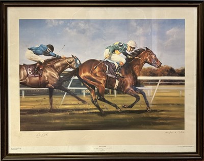 Lot 406 - Graham Isom, signed limited edition print - "Royal Academy", signed, 95/500, also signed by Lester Piggott, 60cm x 78cm, in glazed frame