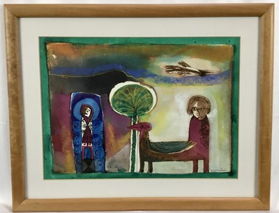 Lot 397 - Ahmed Abushariaa (b.1966) mixed media, 'Fairy Tale', signed, 27cm x 37cm, in glazed frame