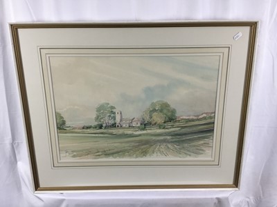 Lot 394 - Jason Partner (1922-2005) two watercolours - Spring at Rackheath, Norfolk and Overy, Norfolk, signed, titled verso, 35cm x 50cm, in glazed frames