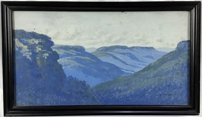 Lot 160 - George Dixon, 19th century, goache - Blue Mountains Australia,  signed, 28cm x 52cm, in glazed frame