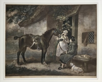 Lot 198 - 19th century hand coloured engraving after George Morland - The Country Butcher, 46cm x 56cm, mounted