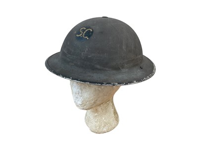 Lot 778 - Second World War British Military MKII Steel Helmet with rough camouflage finish and marked S.C. to front with chinstrap and liner.