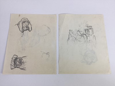 Lot 298 - Peter Biegel (1913-1987) group of unframed pencil sketches to include carriage horses, dogs, pheasants and other wildlife, 7 sheets, average size 18cm x 28cm