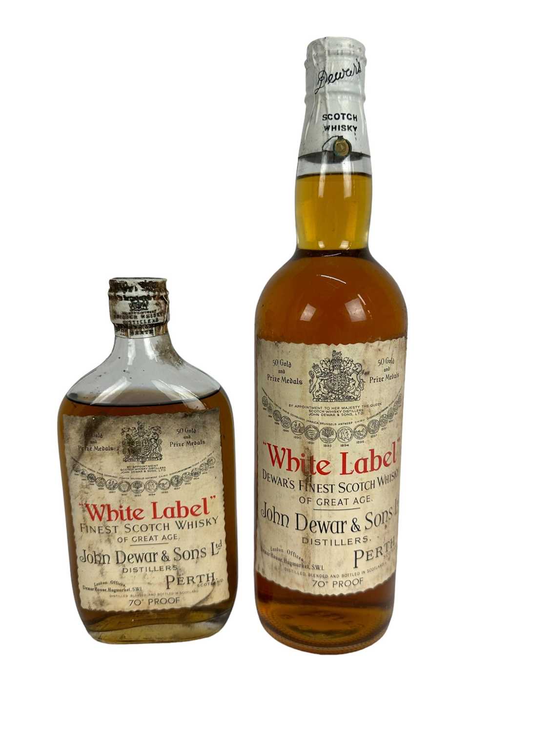 Lot 15 - Whisky - two bottles, Dewar's White Label, 70%, 1950s-60s bottles