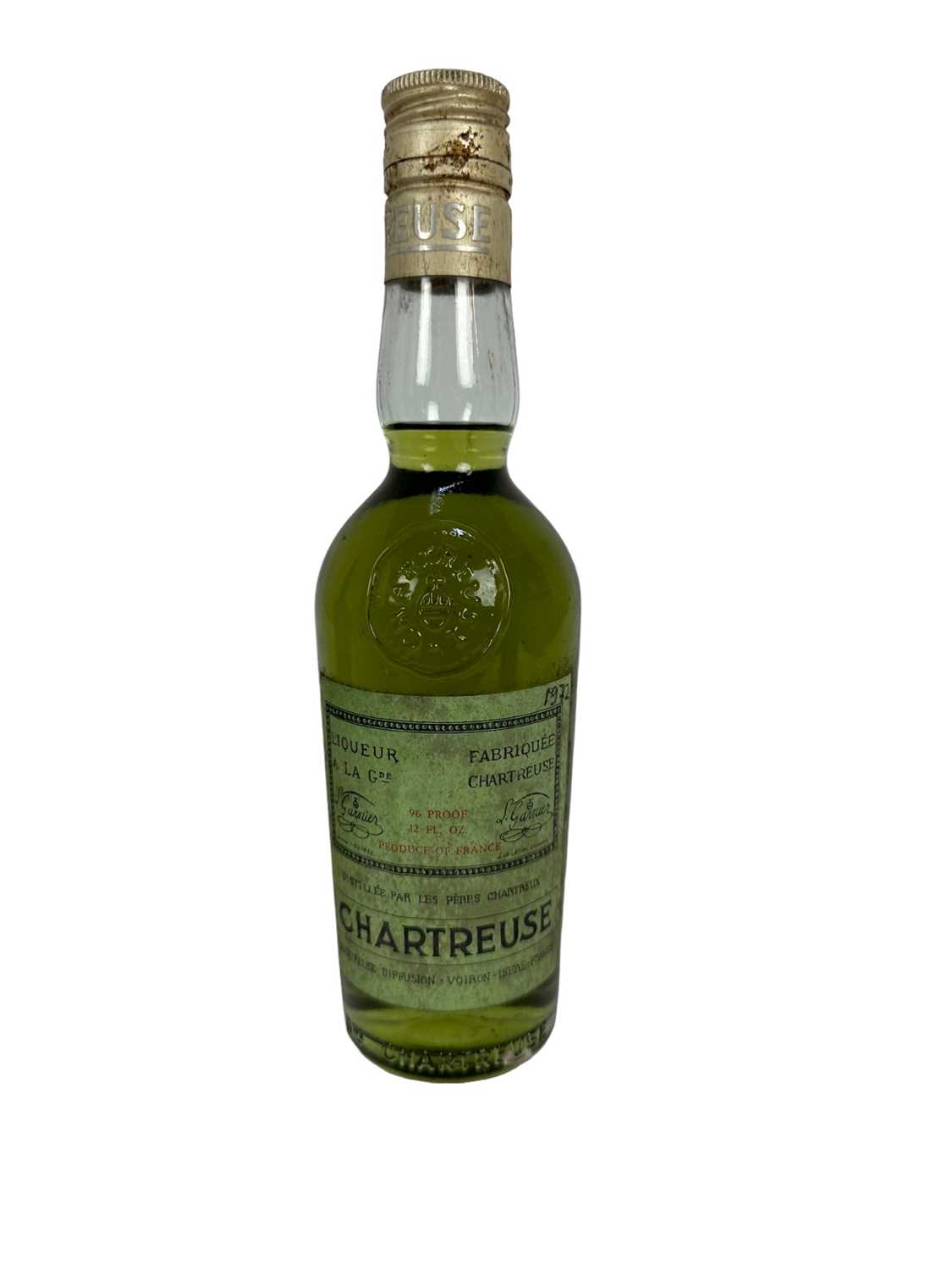 Lot 19 - One bottle, Green Chartreuse 96%, 12 Fl. Ozs, handwritten date of 1972