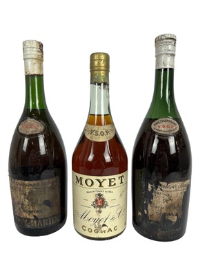 Lot 23 - Cognac - three bottles, Moyet & Co. V.S.O.P., 40% and Remy Martin (2)