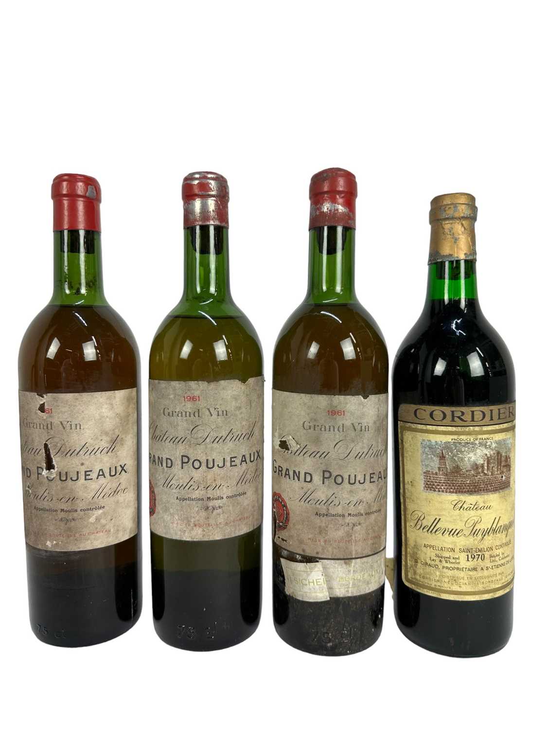 Lot 25 - Wine - four bottles, Chateau Dutruch Grand Poujeaux 1961 (3) and Chateau Bellevue Puyblanquet 1970