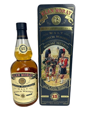 Lot 45 - Whisky - one bottle, Glen Moray 15 years old, in original tin box, 'The Black Watch - Scotland's Historic Highland Regiments', 70cl, 40% vol.