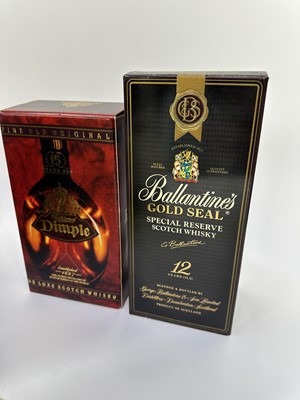 Lot 46 - Group of whisky to include, Ballantine's Gold Seal 12 years old, boxed, Famous Grouse Wade Highland Decanter, Dimple 15 years old, boxed, Beswick Beneagles decanter (empty), Montague's boxed set of...