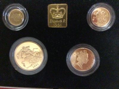Lot 504 - G.B. - Royal Mint gold four coin proof set to include £5, £2, Sovereign, Half Sovereign 1991 (N.B. In case of issue, but without Certificate of Authenticity) (1 coin set)