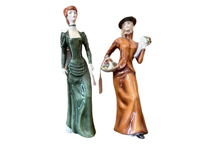 Lot 1236 - Five Royal Doulton figures - Boudoir HN2542, A La Mode HN2544, Carmen HN2545, Mantilla HN2712, and Eliza HN2543
