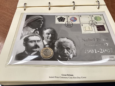 Lot 514 - World - Mixed first day coin/stamp covers, contained within six albums, with silver issues notes (Qty)