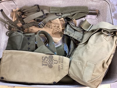 Lot 801 - Collection of Second World War and later American canvas webbing pouches, ammunition tin and other related militaria.