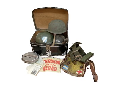 Lot 802 - Falklands War Interest- collection of various Argentinian items to include paperwork, uniform belts and other items, collected by the vendors husband in the Falkland Islands just after the war.