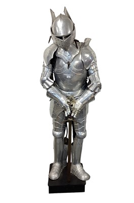 Lot 692 - Reproduction aluminium suit of armour on display stand