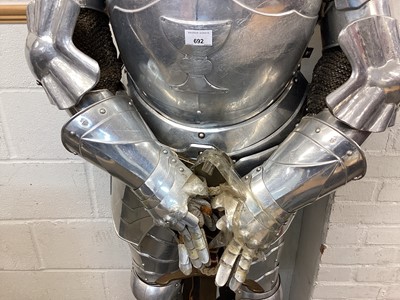 Lot 692 - Reproduction aluminium suit of armour on display stand