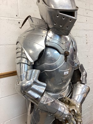 Lot 692 - Reproduction aluminium suit of armour on display stand