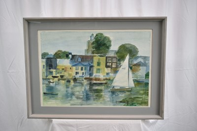 Lot 847 - Henry Collins (1910-1994) watercolour - Wivenhoe from Fingringhoe Ferry, signed and dated '84, 43cm x 62cm, in glazed frame