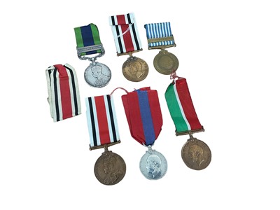 Lot 826 - Group of mixed medals to include George V India General Service medal with Waziristan 1921 - 24 clasp named to 4181761 FSR. W. J. Hancox. R. W. FUS., United Nations Korea medal, George V Imperial S...