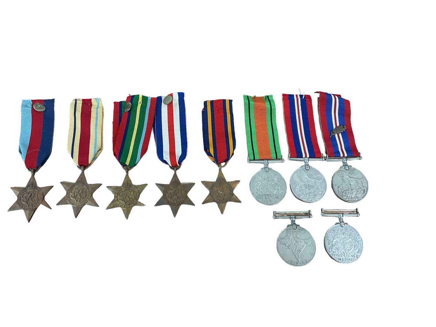 Lot 827 - Collection of Second World War campaign medals comprising 1939 - 1945 Star, Africa Star, Burma Star, Pacific Star, France and Germany Star, Defence medals x2, War medals x2 and an India Service med...