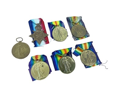 Lot 828 - Collection of First World War campaign medals comprising 1914 - 15 Star named to 3351 DVR. G. H. Dolphin. A.S.C. and six Victory medals named to 54669 PTE. J. R. Lewis. Hamps. R., 5449 PTE. E. Bruc...