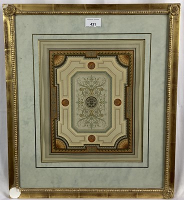 Lot 431 - Pair of good quality 19th century coloured prints, architectual designs, possibly for ceilings, 33cm x 22cm, in decorative gilt frames