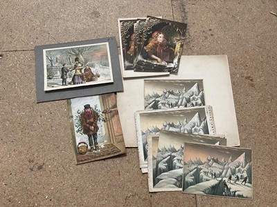 Lot 380 - George Baxter and Le Blond, collection of fourteen coloured prints, Winter and Christmas realted to include Search for Franklin