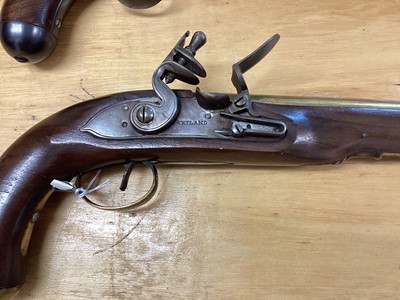 Lot 970 - Reproduction Flintlock military pistol, similar percussion military pistol and reproduction revolver (4)