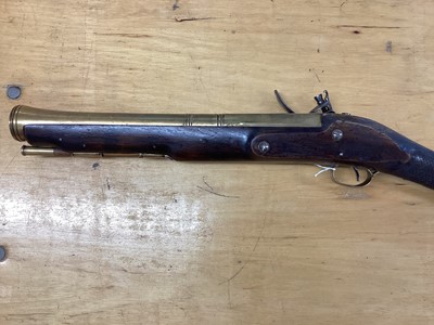 Lot 971 - Reproduction flintlock blunderbuss with brass flared barrel 73.5cm