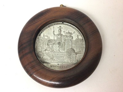 Lot 516 - G.B. - White metal medallion (Dia: 55mm) contained in a circular wood frame commemorating Essex Conservative Festival Obv: Britannia seated with lion and dock scene etc. In Exergue - MDCCCXLI (1841...