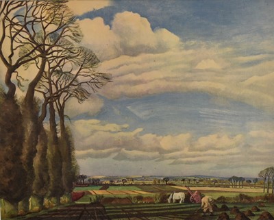 Lot 328 - John Northcote Nash (1883-1977) coloured print - Aylesbury Plain, in glazed gilt frame